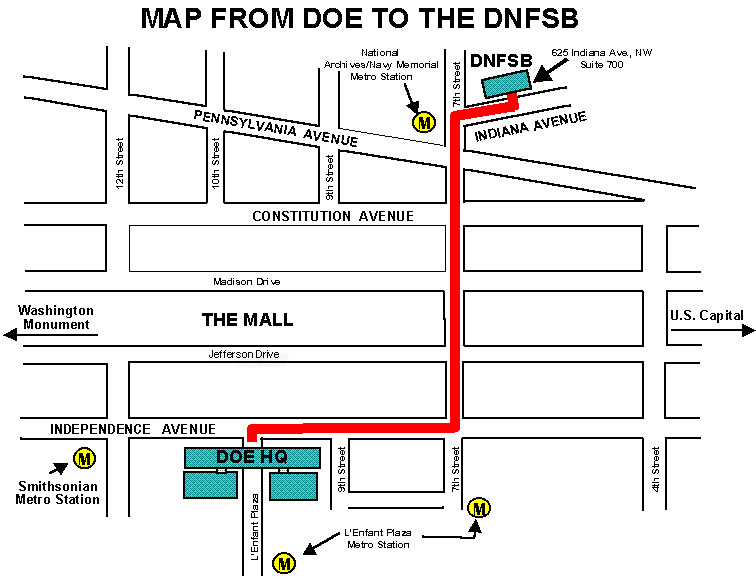 Map and route image from D.O.E. to the Office of the Departmental Representative of the D.N.F.S.B.